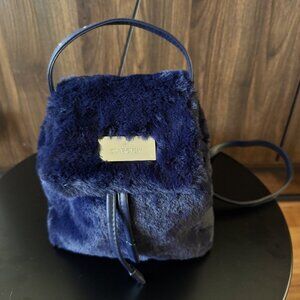 SWAROVSKI Swan Dark Blue Faux Fur & Leather Small Backpack